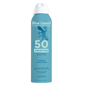 Blue Lizard sensitive mineral spray front packaging showing SPF 50 protection