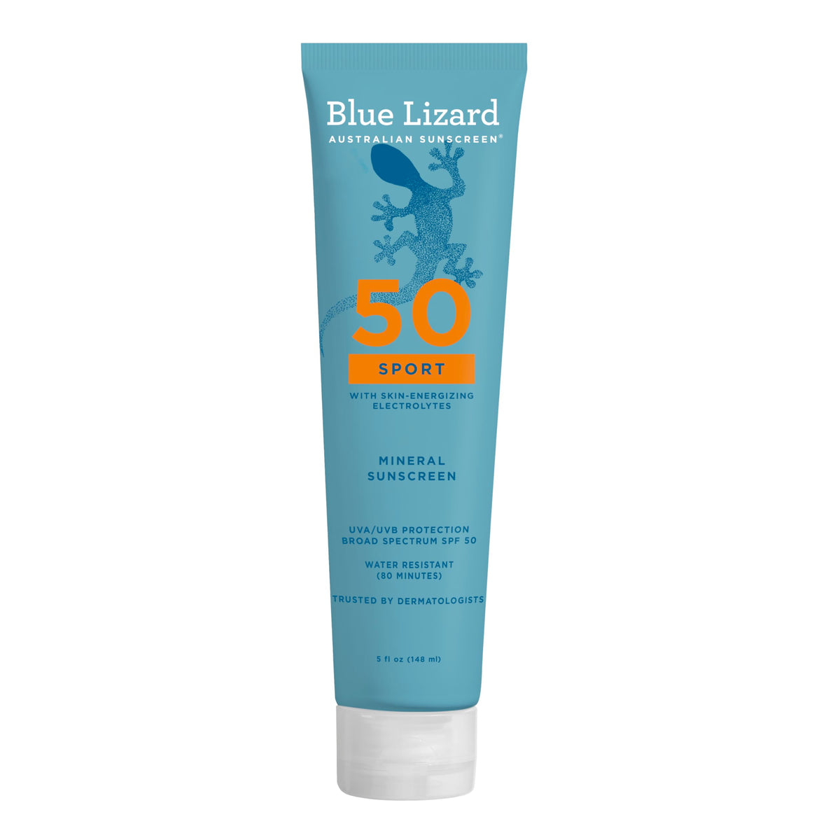 Blue Lizard front bottle showing SPF 50 and sport label for reliable protection