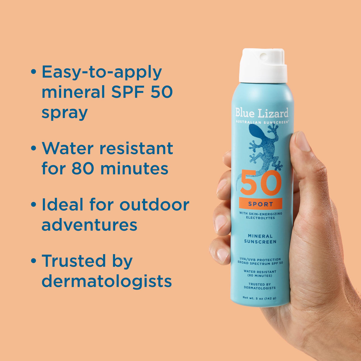 BLUE LIZARD spray action delivering quick coverage for athletes