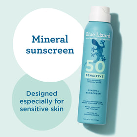 Blue Lizard spray applied from hands to face for safer facial use