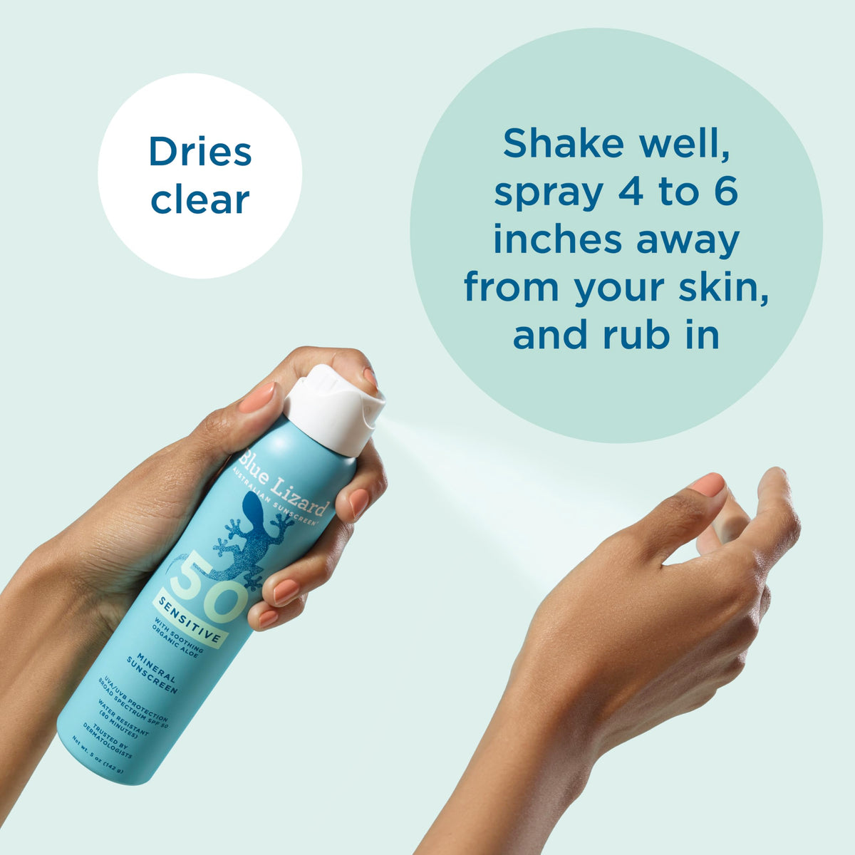 Blue Lizard SPF 50 spray poolside illustrating 80 minutes water resistance