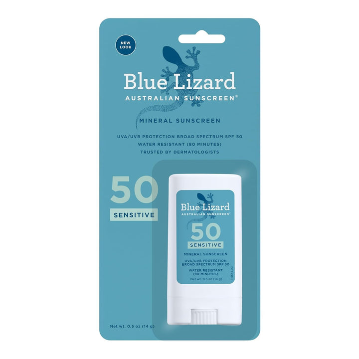 BLUE LIZARD front packaging showing SPF 50+ stick for travel-friendly protection