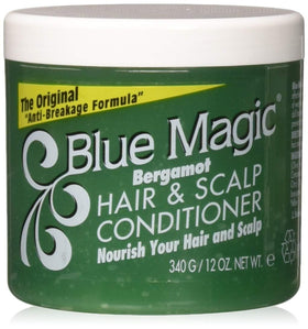 Blue Magic jar front view showing label and 12 ounce size for clear identification and benefit