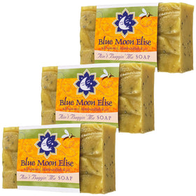 Blue Moon Elise front packaging showing three citronella soap bars and benefits