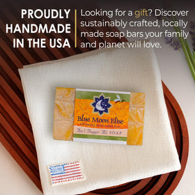 Blue Moon Elise soap on campsite table showing fresh scent for outdoor use