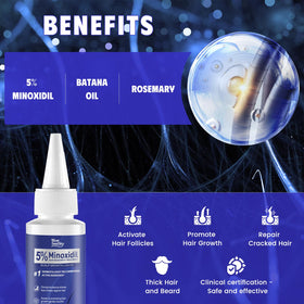 Blue Sea Sky applying drops to scalp near hairline for precise treatment