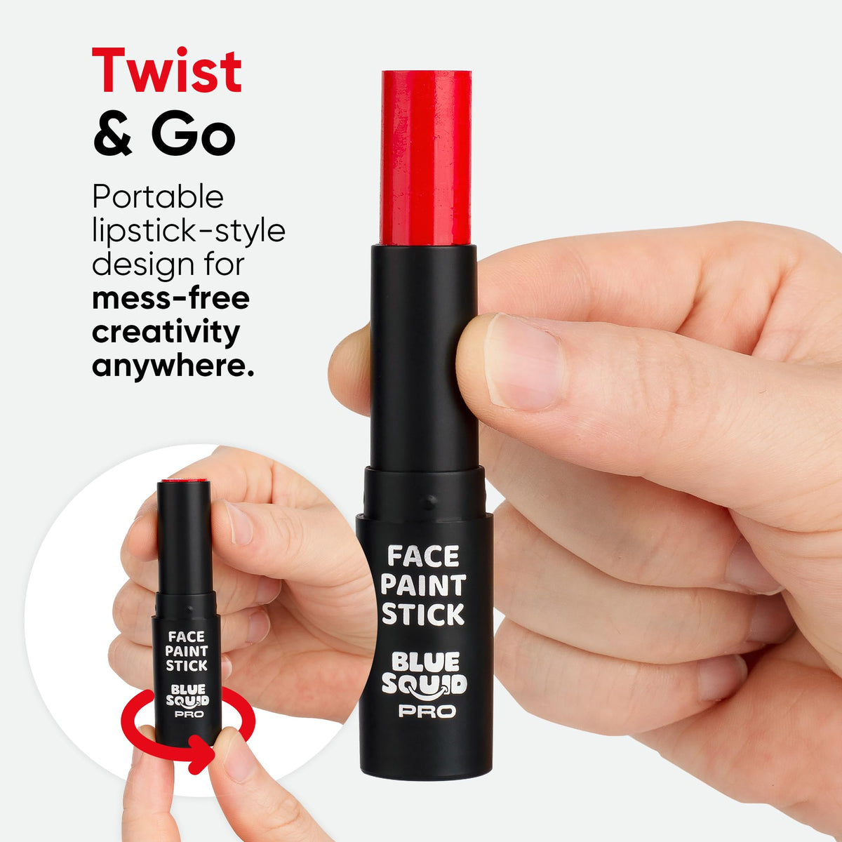 Blue Squid PRO held in hand showing compact twist-up size and portability