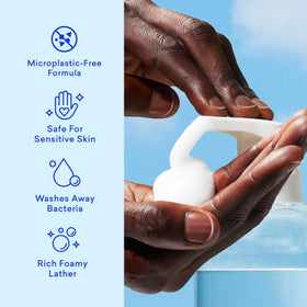 BLUELAND pump dispensing rich foam demonstrating effective cleansing benefit
