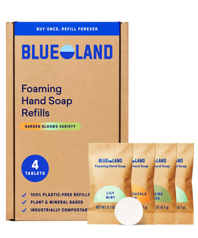 BLUELAND Forever Bottle front view showing Garden Blooms label and eco design