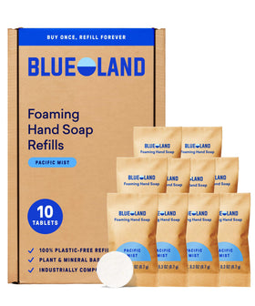 BLUELAND Forever Bottle front view showing Pacific Mist and refillable benefit