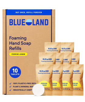 BLUELAND Forever Bottle front view showing Perrine Lemon label and reusable benefit