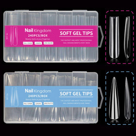 BlueZOO front packaging of 480PCS clear nail tips showing contents and count for easy selection