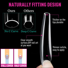 BlueZOO arranged square and stiletto nail tips demonstrating both available styles for variety
