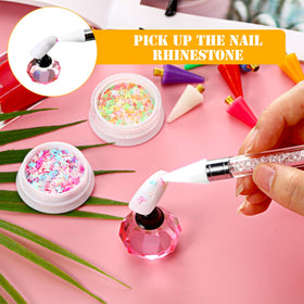 Blulu wax tip picking rhinestone on nail demonstrating fast accurate placement