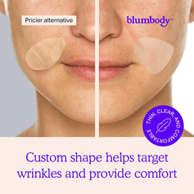 BLUMBODY patch applied at eye corner showing subtle smoothing benefit