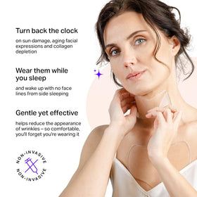 BLUMBODY pad applied to décolleté demonstrating overnight smoothing benefit