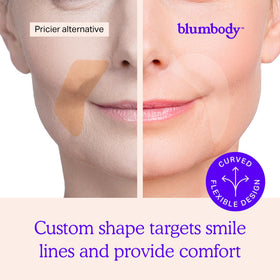 BLUMBODY patch placed between eyes showing crease-reducing effect