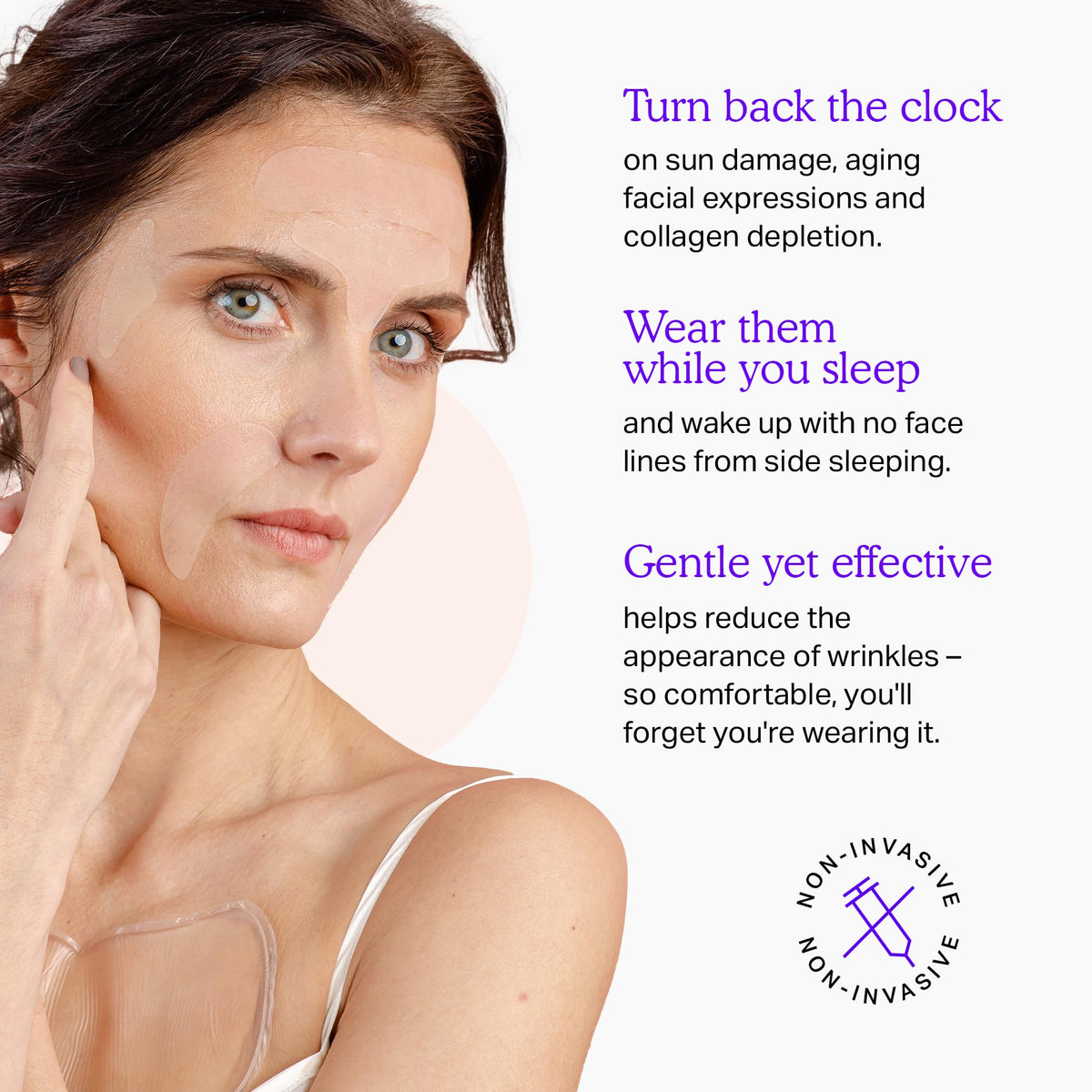 BLUMBODY patches applied to forehead to reduce sleep creases