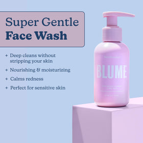 Blume cleanser pump dispensing creamy formula for gentle removal