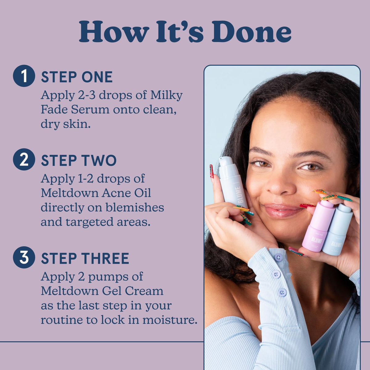 Blume Meltdown gel cream texture on finger for lightweight 72-hour hydration
