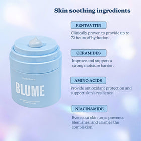 Blume ingredient label showing niacinamide, centella, ceramides benefits