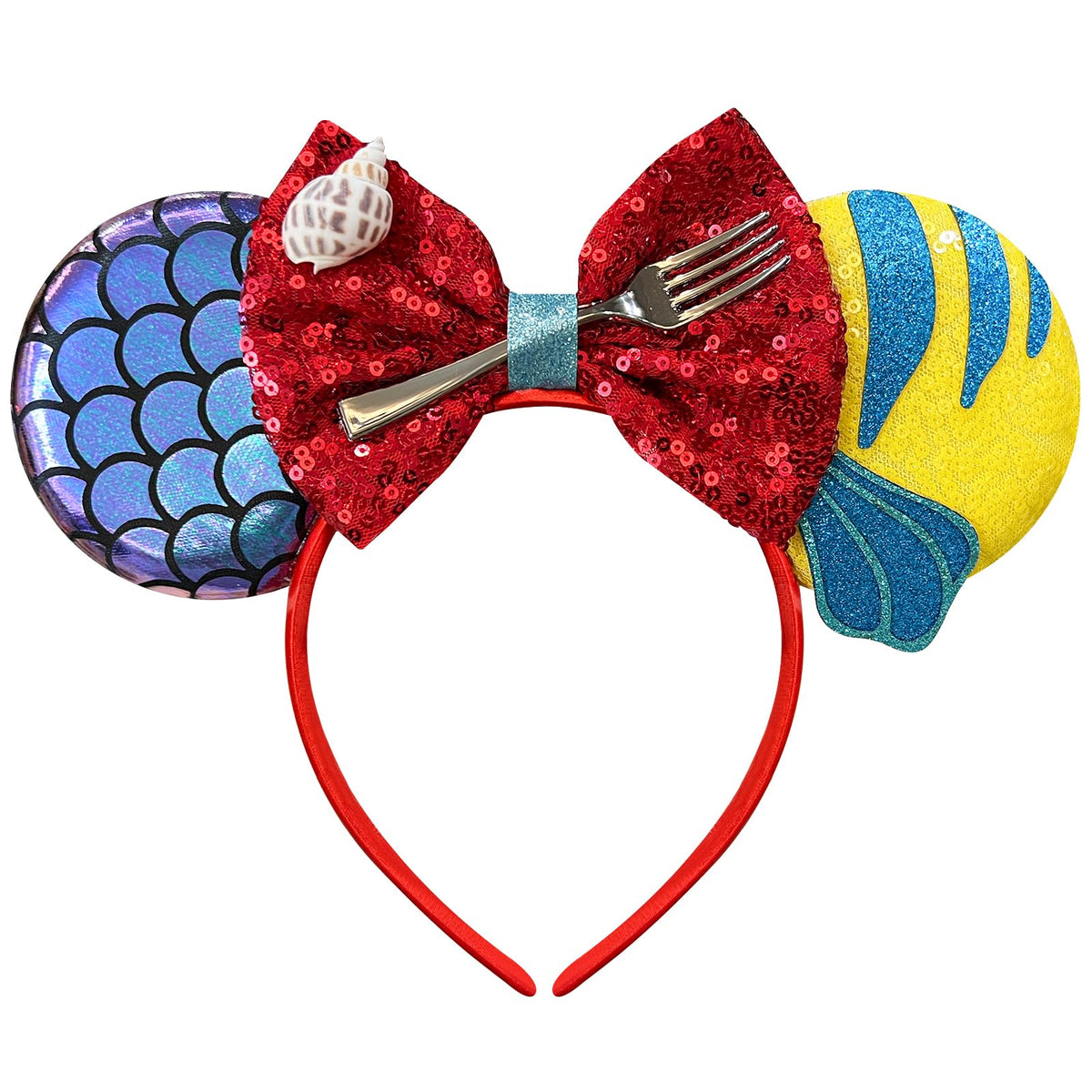 Bmobuo headband front view showing mermaid mouse ears and bow for playful park outfits