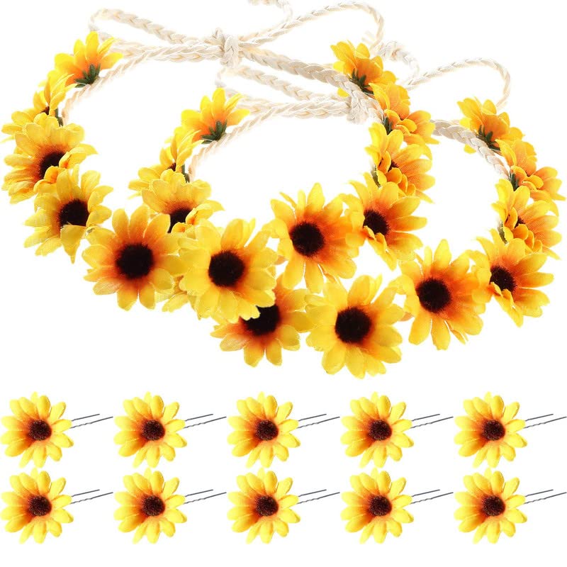 Boao front view of sunflower headbands and clips, bright coordinated set for styling