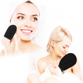 Boao mini face mitt shown applying product to delicate areas precisely