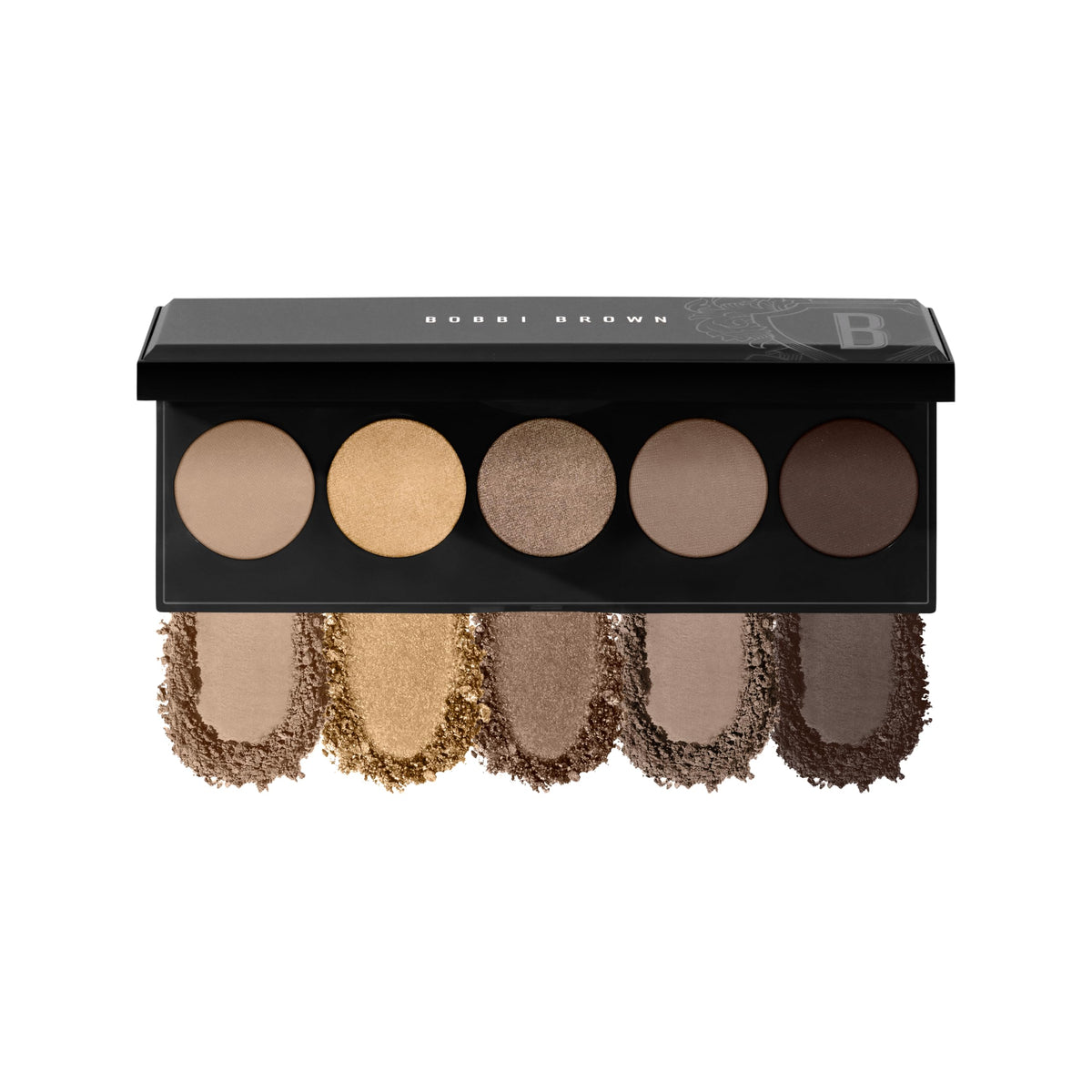 Bobbi Brown palette front packaging showing five neutral shades and compact benefit