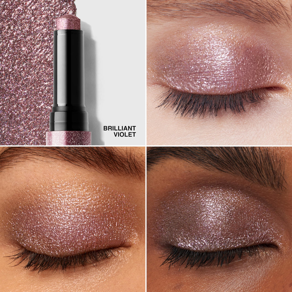 Bobbi Brown swatch on arm showing buildable violet shimmer for layering