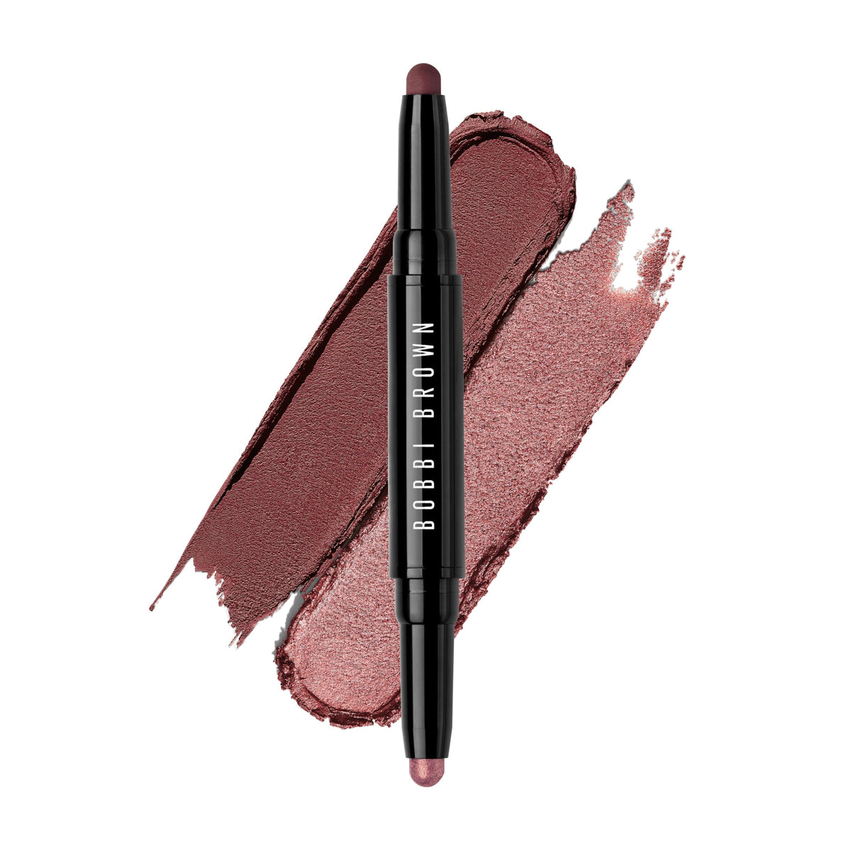 Bobbi Brown dual-ended front packaging showing both matte and shimmer ends, convenient for travel