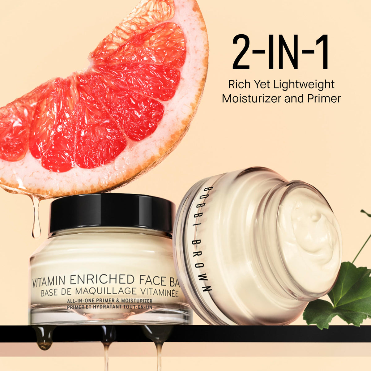 Bobbi Brown jar beside foundation illustrating primer and moisturizer combo