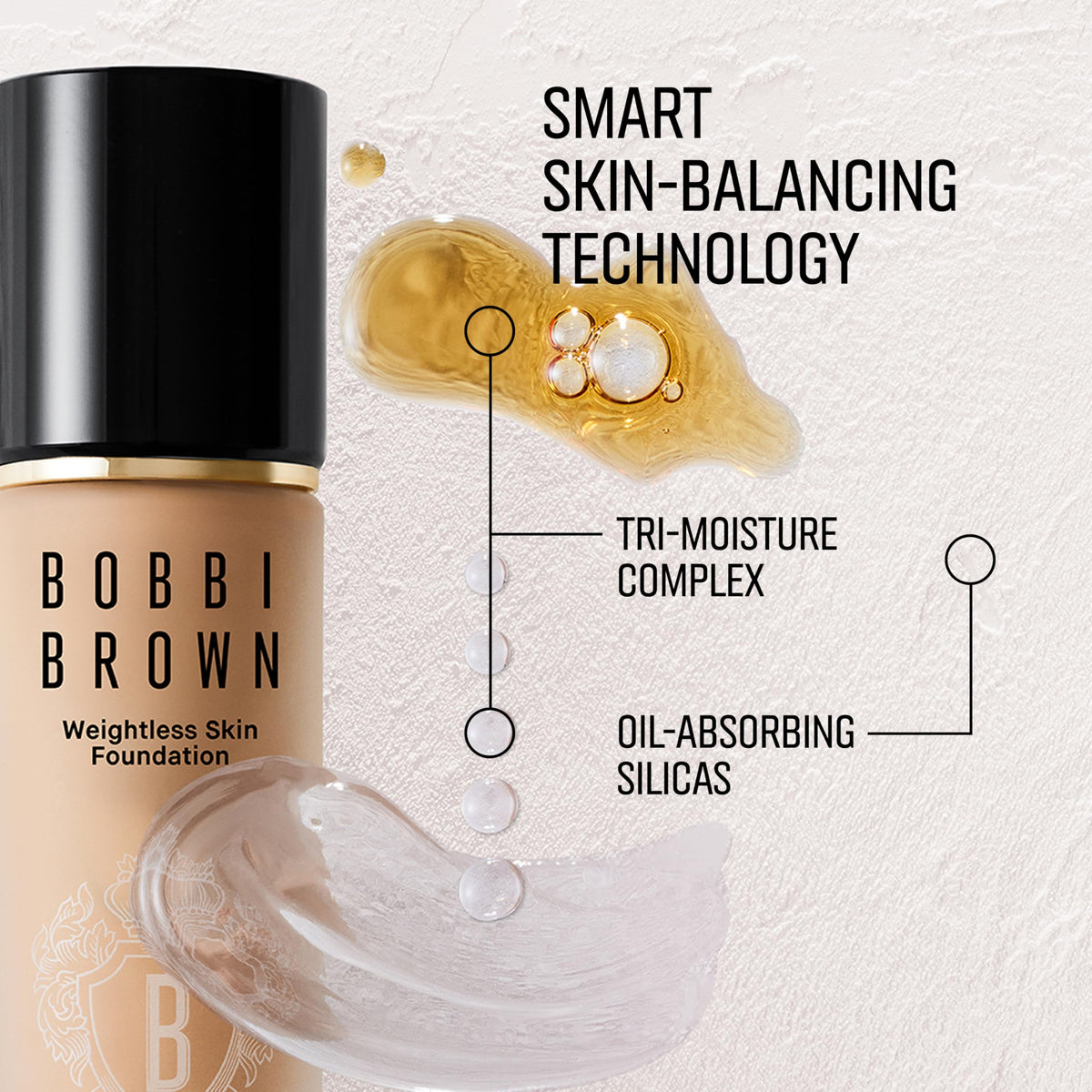 Bobbi Brown foundation poured on hand showing lightweight consistency