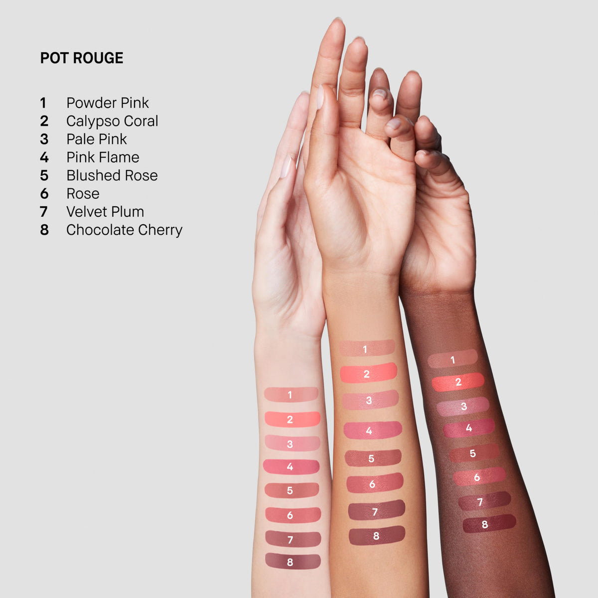 Bobbi Brown pot rouge swatched on lips showing stain-like color payoff