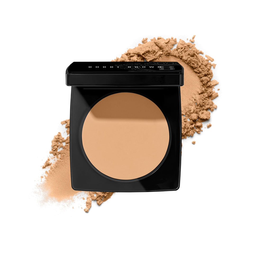 Bobbi Brown pressed powder compact front view showing sleek packaging and portability