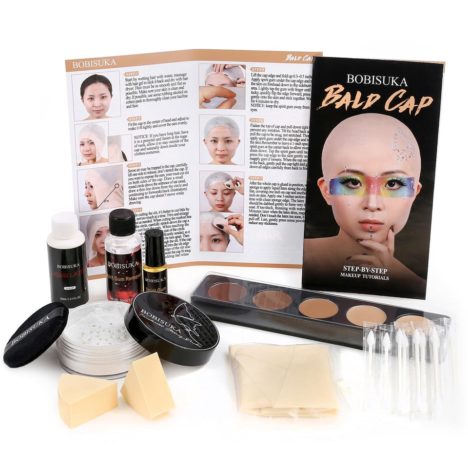 BOBISUKA front packaging showing full bald cap kit and included items, clear overview benefit