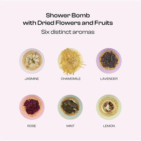 BoboSweeTree single large bath bomb top view with real flowers and visible texture benefits