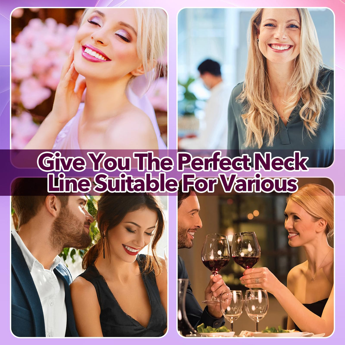 Bocello worn in a lifestyle event setting showing natural-looking neck lift benefit