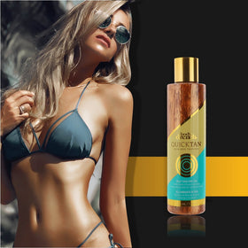 Body Drench applied to leg in use showing even bronzing and hydrated skin benefit