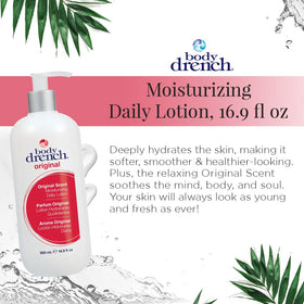 Body Drench lotion texture close-up demonstrating fast-absorbing feel