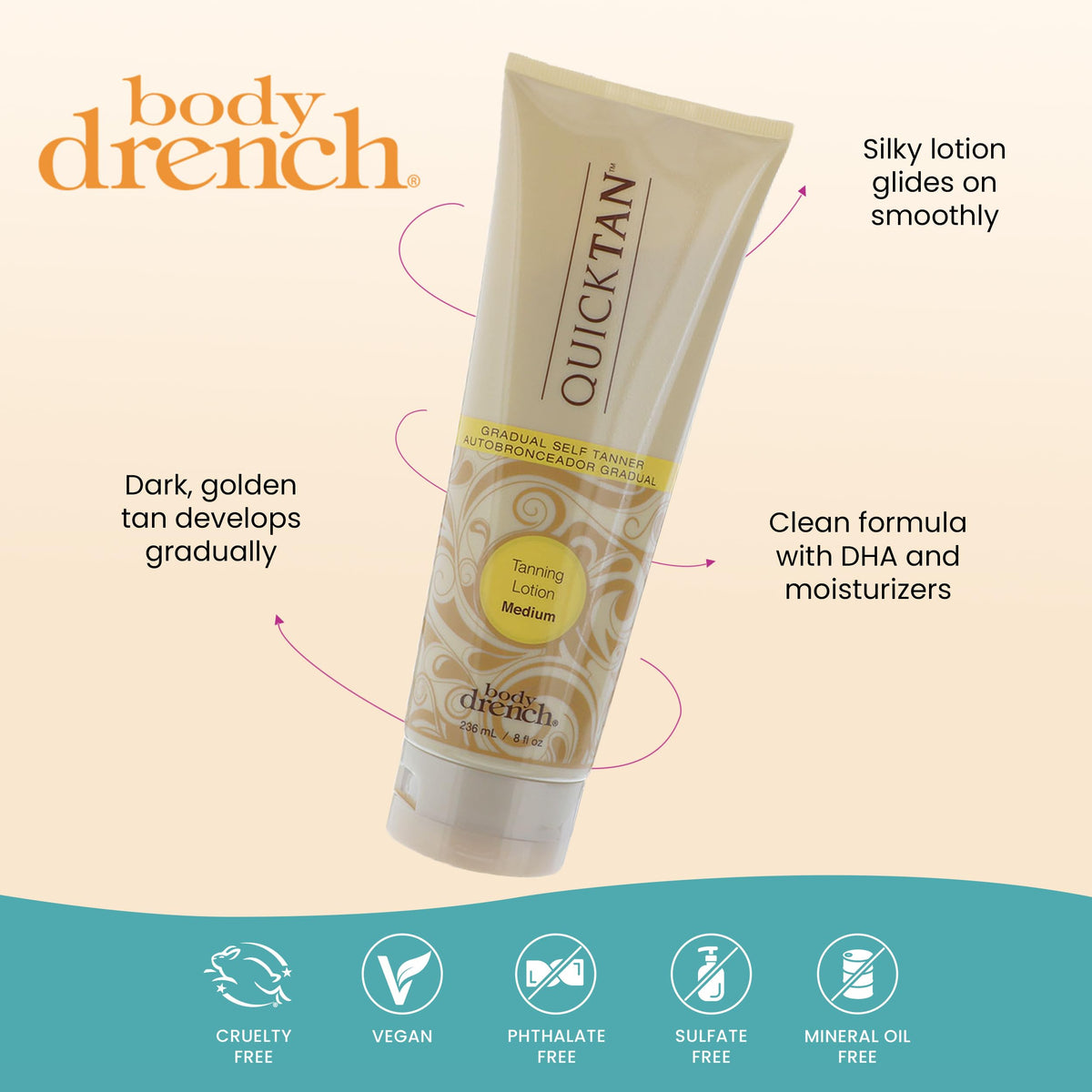 Body Drench 8 fl oz bottle with cap showing travel-friendly size