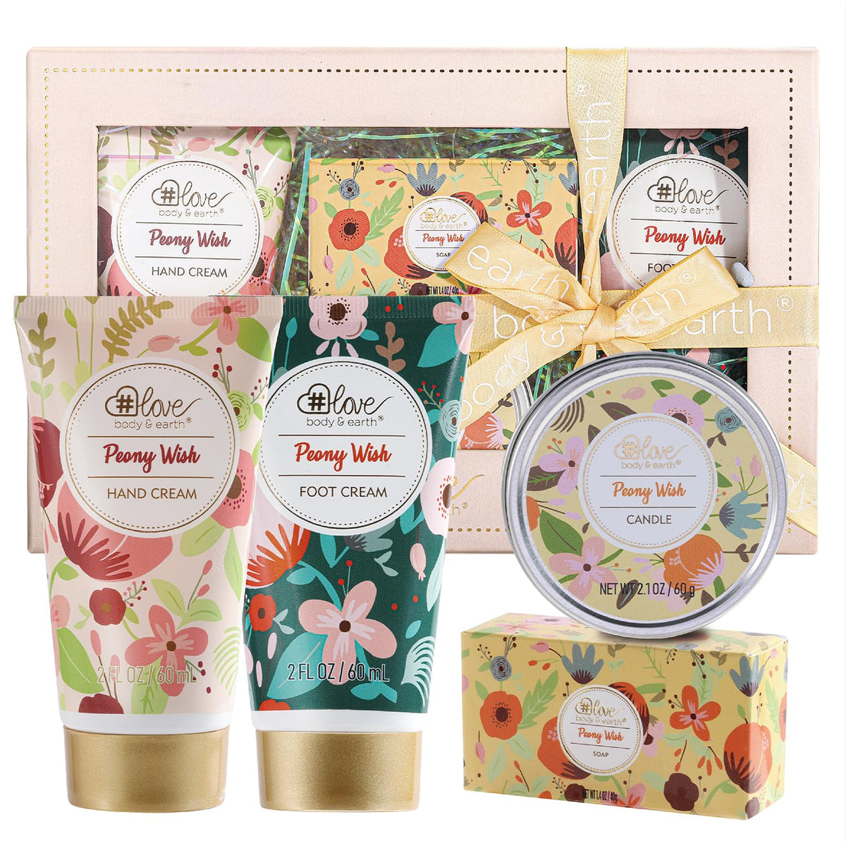 BODY & EARTH # LOVE gift box next to everyday items showing compact size and presentation