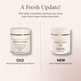 BODY FIRM cream swirled on fingertip showing rich texture and absorbency