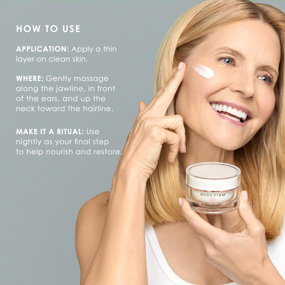 BODY FIRM Crepe Erase ingredients flatlay with oils and botanicals showing nourishing blend