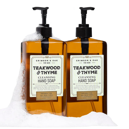 Body Prescriptions bottle front label showing teakwood and thyme scent and clear packaging benefit