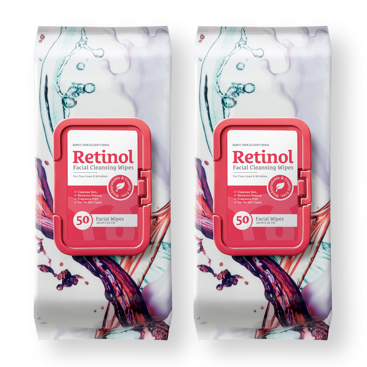 Body Prescriptions front packaging showing two resealable tubs for travel convenience