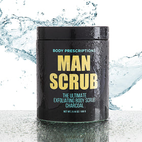 Twist-top label of Body Prescriptions scrub highlighting clean-ingredient benefit