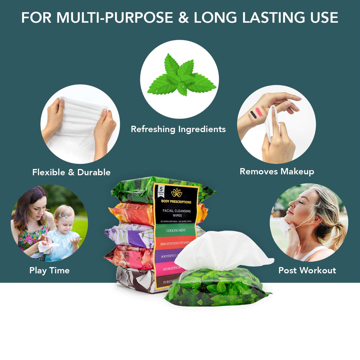 Body Prescriptions close-up texture of wipe fibers showing gentle exfoliation benefit