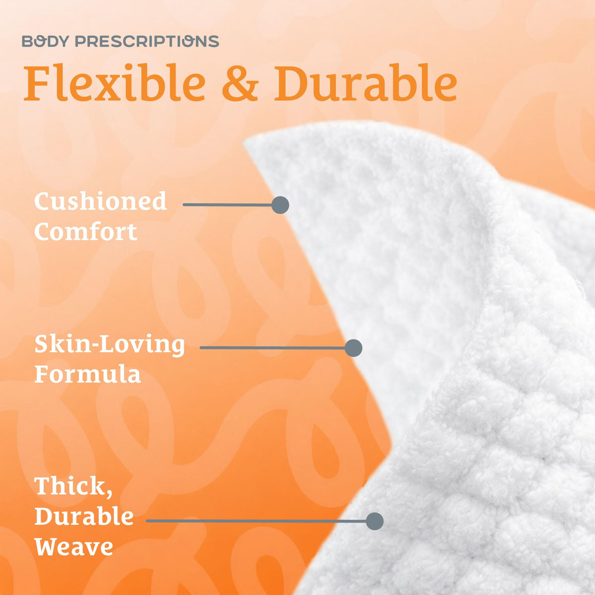 Body Prescriptions close-up of wipe fabric texture showing gentle exfoliation and reliable cleansing