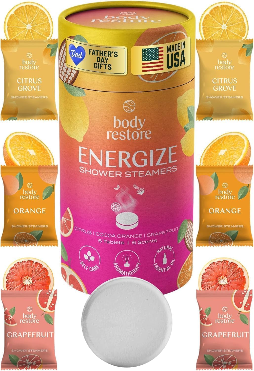 Body Restore front packaging showing six citrus steamers and gift-ready presentation